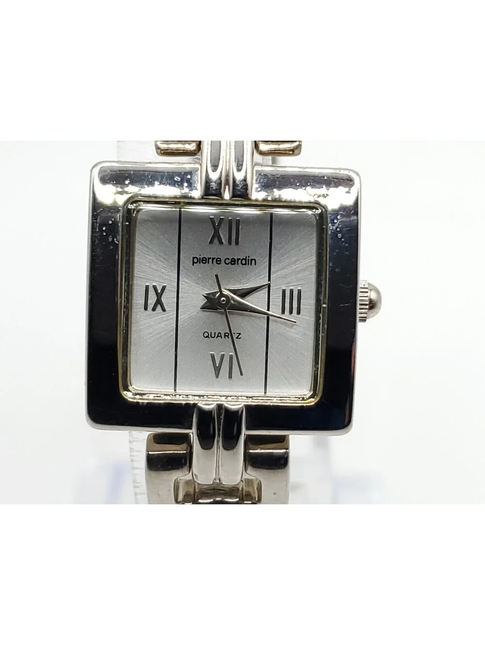 Pierre Cardin Quartz Watch  Women New Battery Silver Tone Square White Dial 21mm